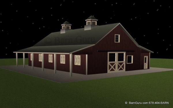 a red barn at night with stars in the sky