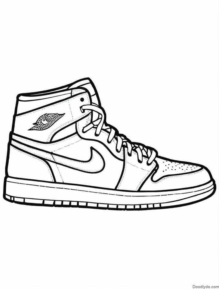 a drawing of a shoe with the word air jordan on it in black and white