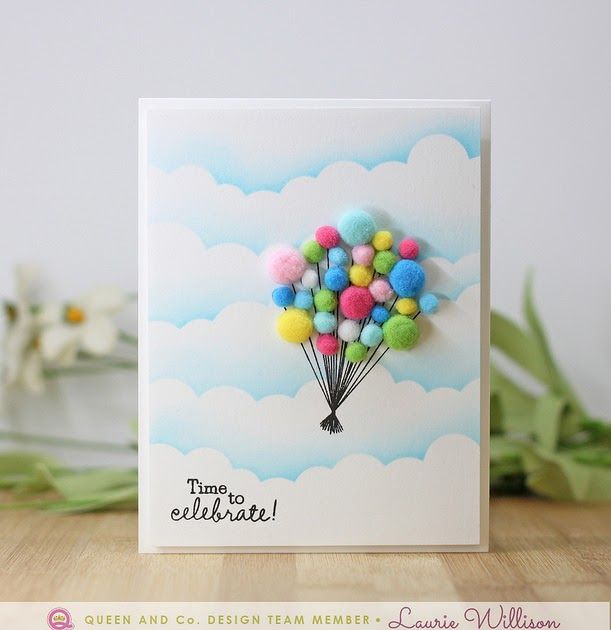 a card with a bunch of balloons floating in the air on it's side