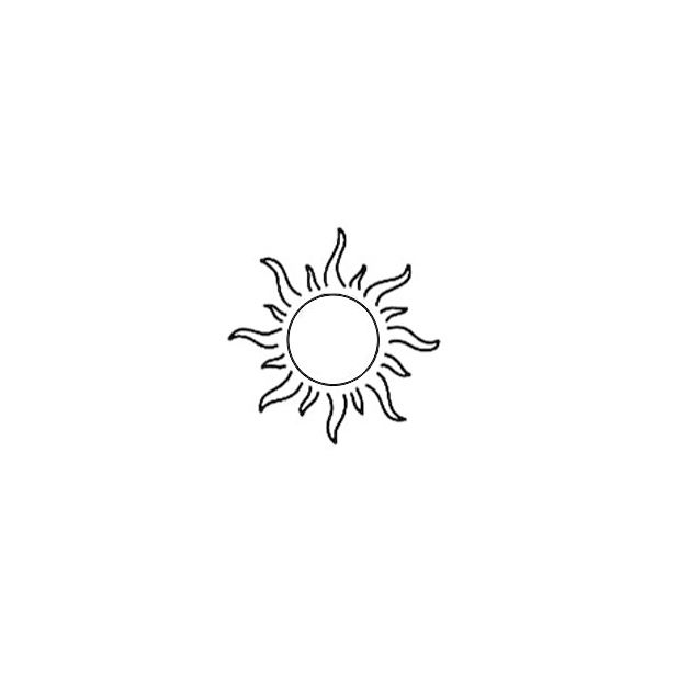 a black and white drawing of the sun