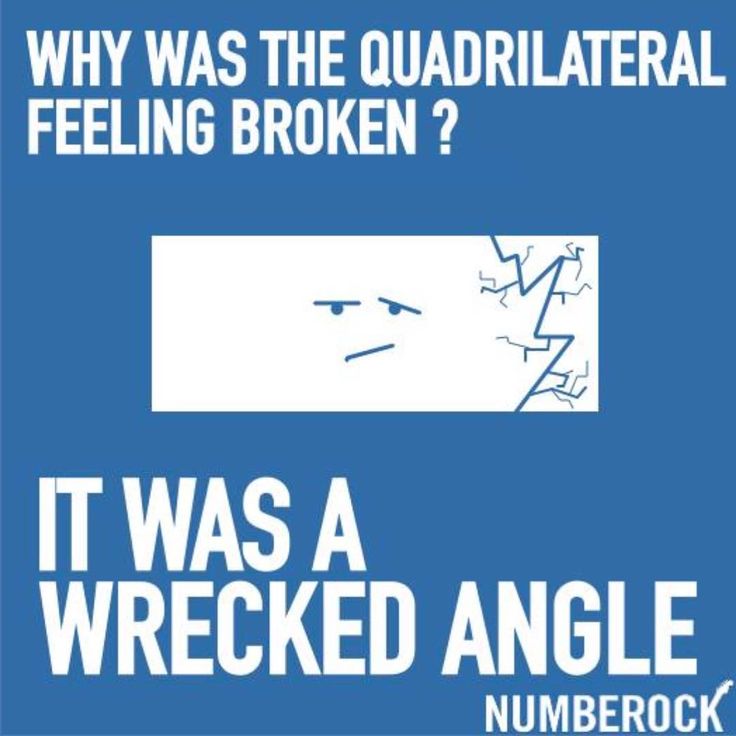 Funny Math Joke.  Why was the quadrilateral feeling broken? Geometry Tricks, Types Of Quadrilaterals, Maths Jokes, Funny Math Jokes, Multiplication Worksheets, Math Jokes, Funny Math, Classroom Fun, Fun Math