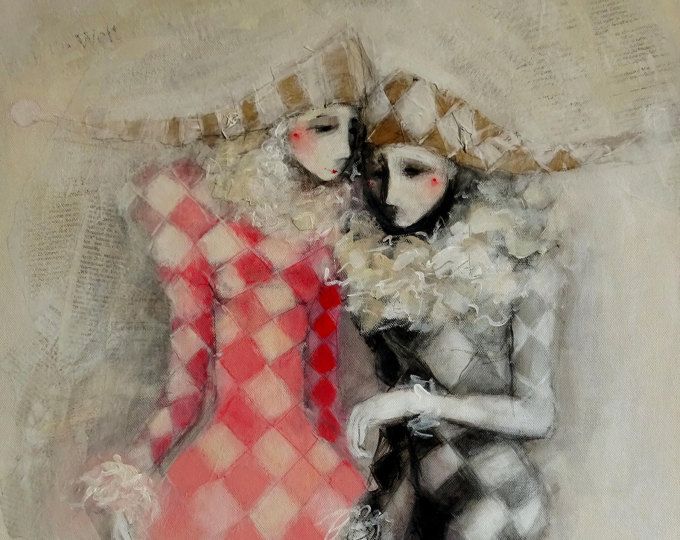 two women in dress and hats are hugging each other