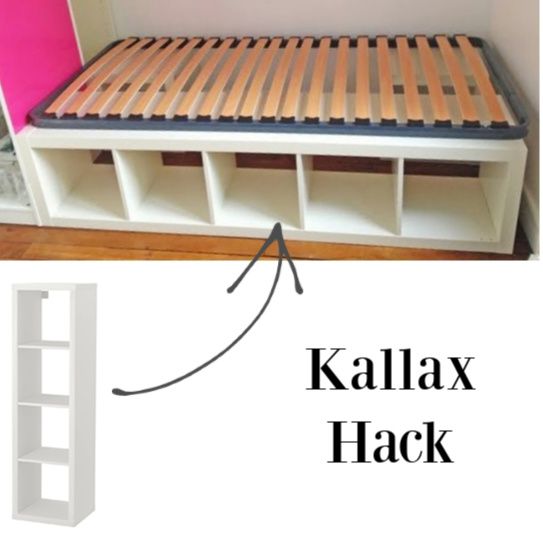 the bed frame is made out of wood and has shelves for bookshelves on each side