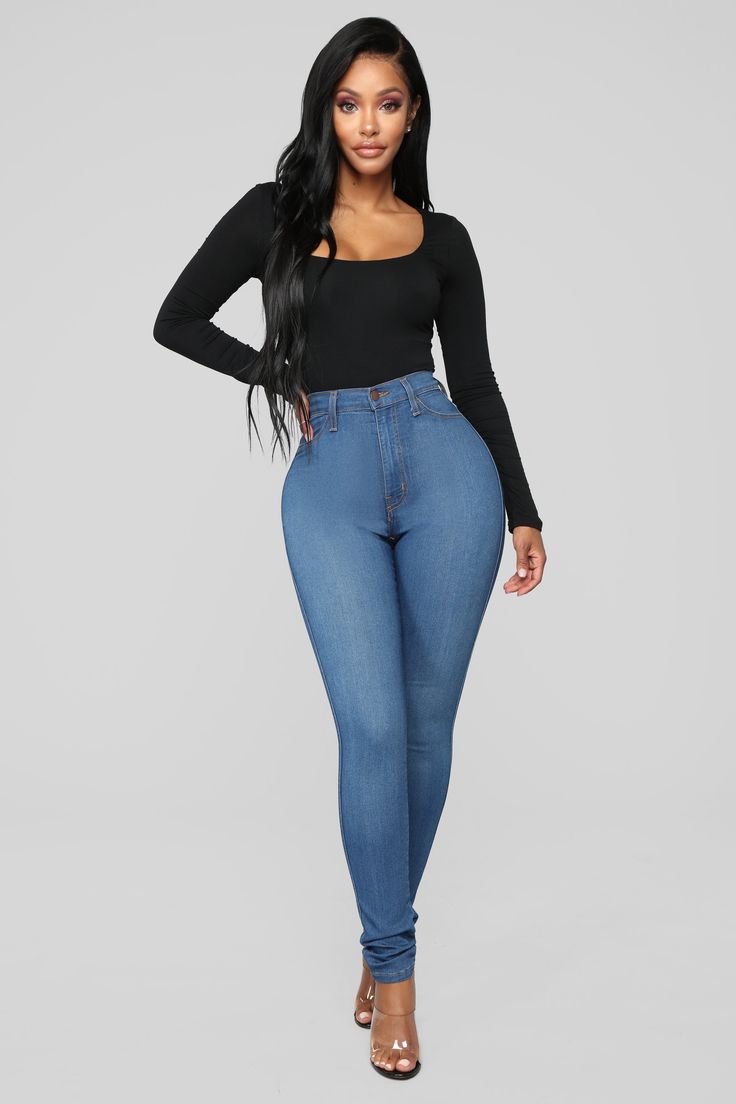 Classic High Waist Skinny Jeans - Medium Blue High Waist Jeans Outfit, Best Jeans For Women, Riding Jeans, High Waist Denim, Fashion Nova Jeans, Jeans Outfit, Waist Jeans, Best Jeans, Curve Dresses