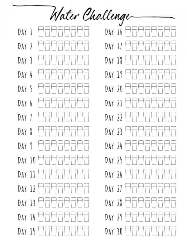 the printable water challenge is shown in black and white, with numbers on it