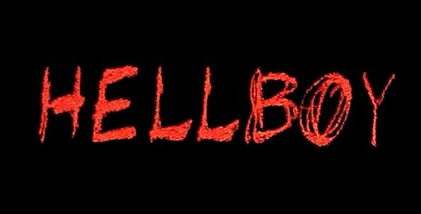 the word hellboy written in red on a black background