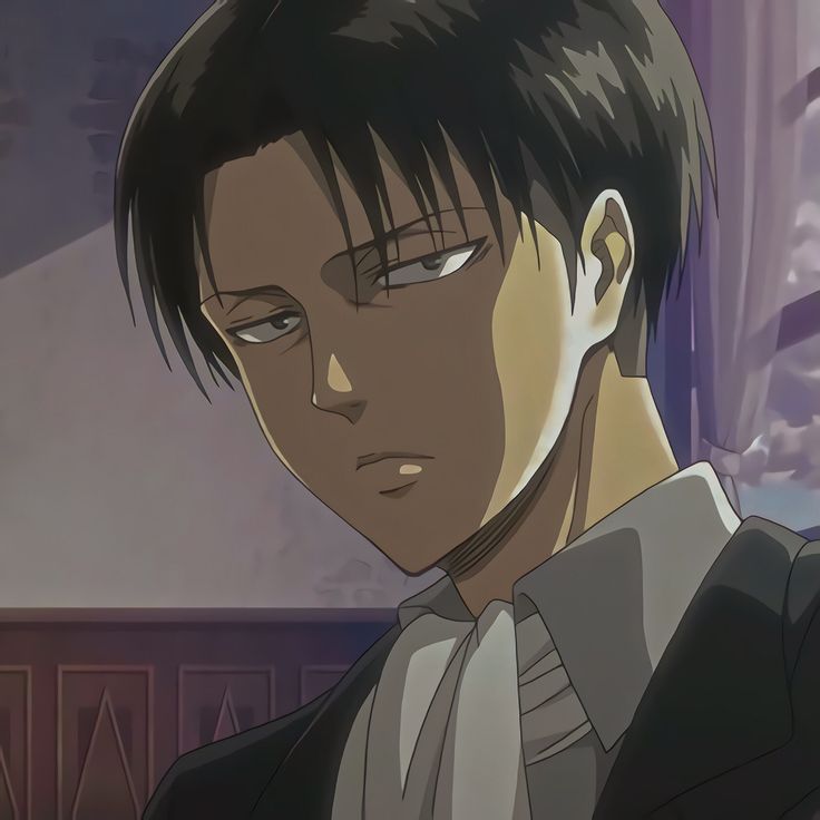 an anime character with black hair wearing a suit and white shirt looking at the camera