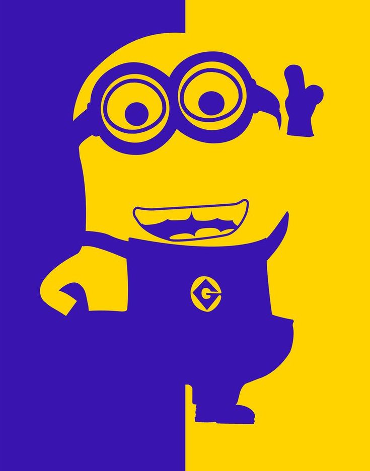 a blue and yellow poster with a minion on it