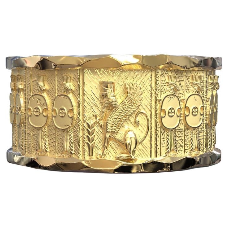 Made to order 18k gold ring, Introducing our extraordinary gold ring, a true testament to the rich history and architectural grandeur of the ancient Persian Empire. Inspired by the majestic Temple of Persepolis, this exceptional piece showcases bas-reliefs that depict the winged sphinx and Jāwīdān warriors, capturing the essence of Persian art and culture. Crafted with precision and devotion, this ring is available in your choice of 18k or 14k gold, ensuring a luxurious and enduring piece of jew Luxury Gold Temple Jewelry Rings, Persian Ring, Persian Empire, Ancient Persian, Persian Art, Art And Culture, 18k Gold Ring, Gold Piece, Culture Art