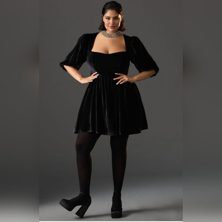 Anthropologie Maeve Sweetheart Velvet Mini Dress, In Black, Plus Size 2x, Brand New With Tags Plus Size Mini Dress Outfit, Black Bustier Dress, Mini Dress Plus Size, Plus Size Mini Dresses, Mini Dress Outfits, Black Bustier, Black Plus Size, Velvet Mini Dress, Black Velvet Dress