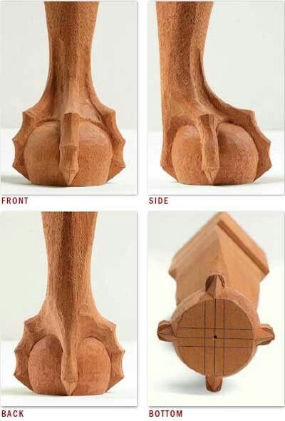 four different views of a wooden object with instructions on how to make it look like an animal