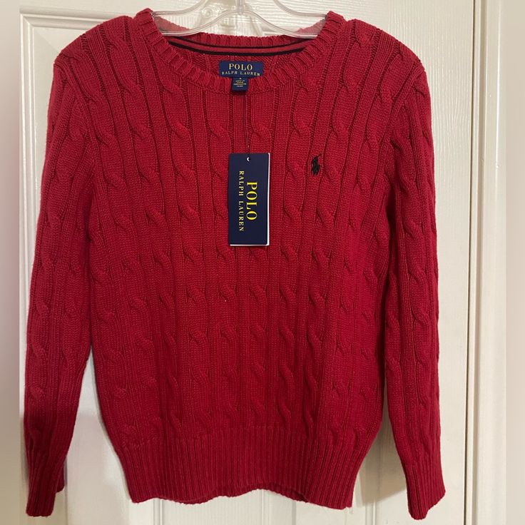 Nwt Red Polo Sweater Red Ralph Lauren Sweater, Red Ralph Lauren Sweater Outfit, Ralph Lauren Cable Knit Sweater Outfits, Ralph Lauren Outfits Women, Ralph Lauren Sweater Outfit, Polo Sweater Outfit, Quince Gifts, Gifts Wishlist, Cable Knit Sweater Outfit