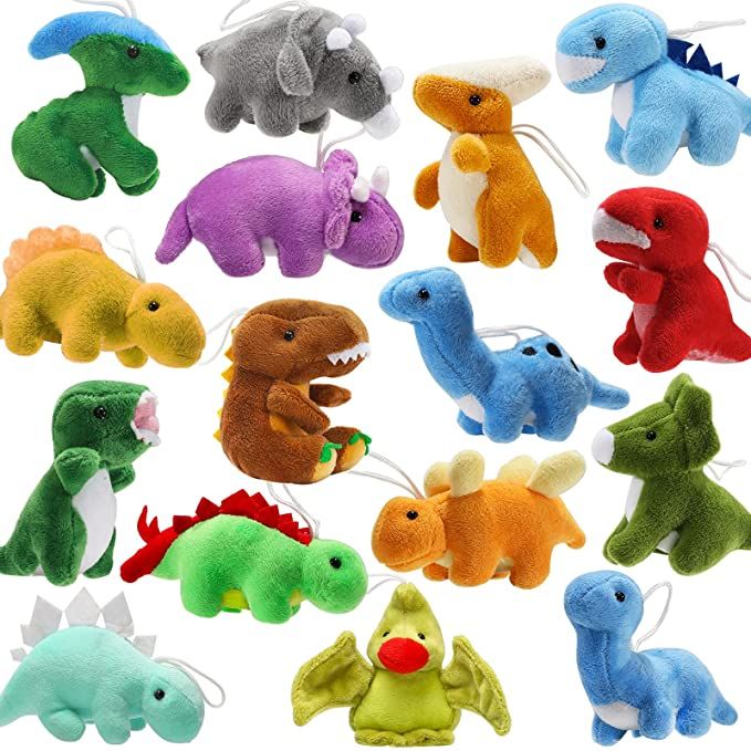 various stuffed animals are shown together on a white background