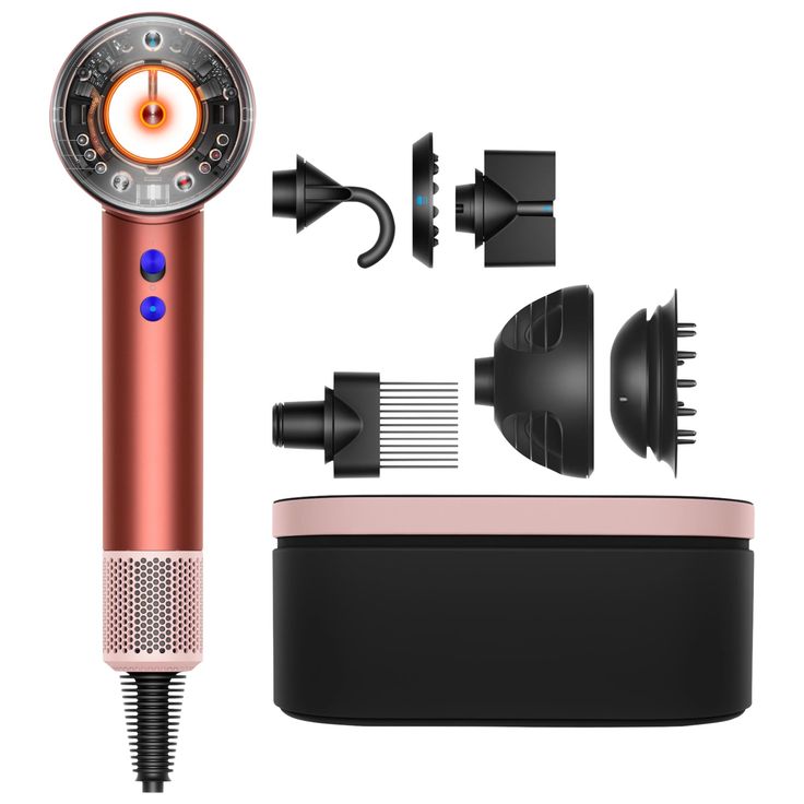 A special-edition Dyson Supersonic Nural™ hair dryer in strawberry bronze and blush pink with complimentary Presentation case. Hair Texture: Straight, Wavy, Curly, and CoilyHair Type: Fine, Medium, and ThickHair Concerns:- Heat Protection- ShineKey Benefits: - Protects your scalp barrier from extreme heat, helping to maintain your scalp's moisture levels- Learns and remembers your styling routine and automatically adjusts to your go-to airflow and heat settings as you style- Machine knows when you've paused styling, simply put machine down to pause heat and airflow while stylingWhat Else You Need to Know: Features: - A new network of Nural&tr Dyson Supersonic, Oil Shop, Hair Shop, Hair Texture, Extreme Heat, Hair Repair, Dry Hair, Hair Oil, Hair Tools