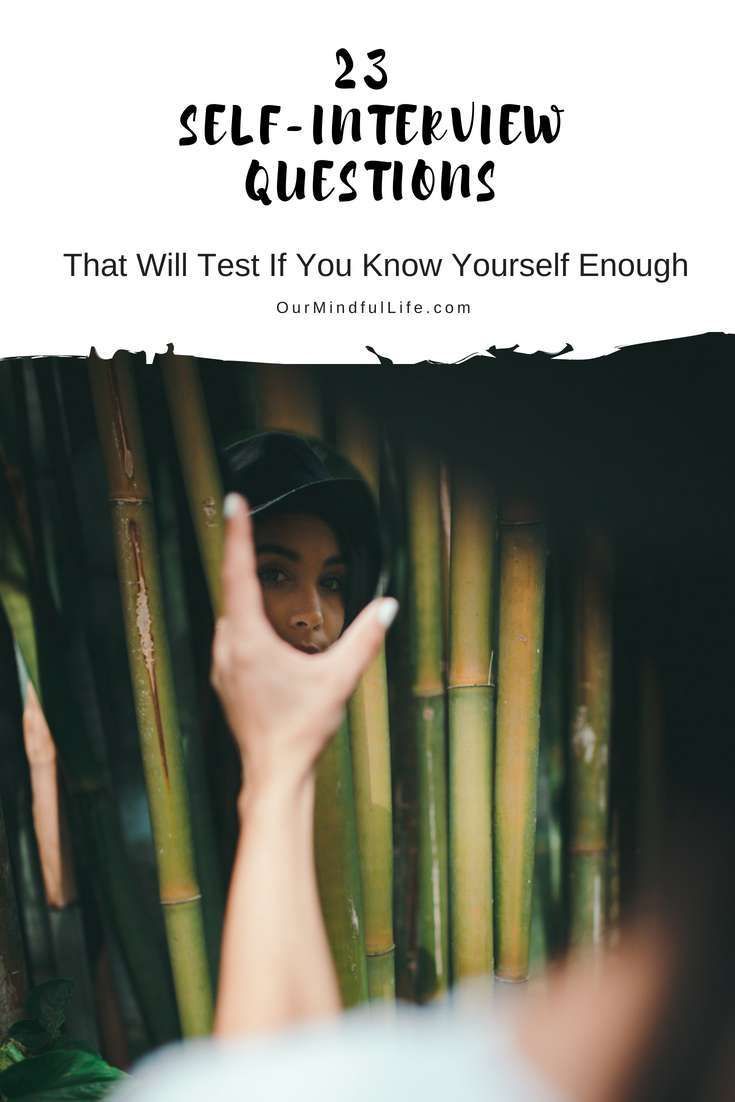 a person pointing at bamboo stalks with the text 25 self - interview questions that will test if you know yourself enough