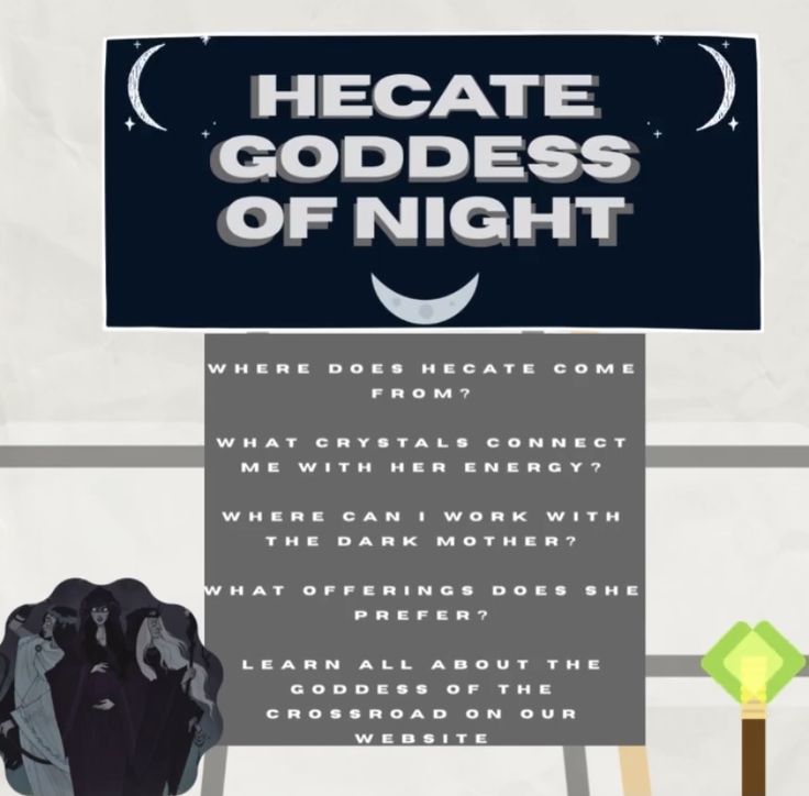 a poster with the words hecate goddess of night on it and an image of a chair