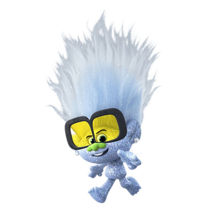 a blue furry animal with sunglasses on it's head and some hair in the air