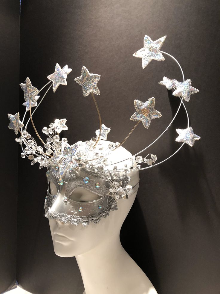 Masquerade Mask Stars, Creative Masquerade Mask, Starry Masquerade Mask, Unique Masks Masquerade Ball, Blind Masquerade Mask, Star Mask Masquerade, Celestial Masquerade Mask, Moon Mask Masquerade, Adjustable Silver Headpiece For Carnival