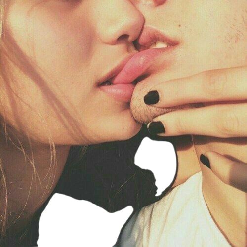 a man and woman kissing each other with their fingers on their lips as if they were kissing