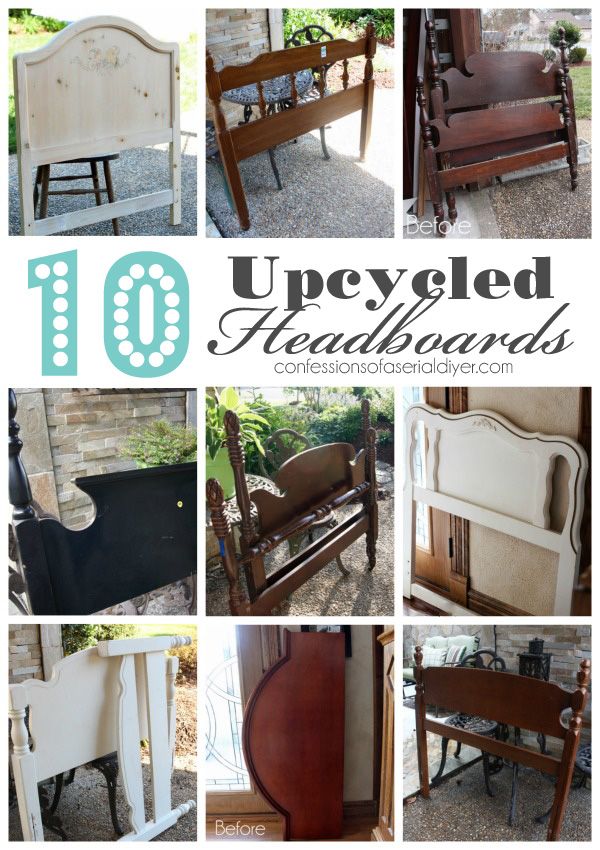 ten upcycled headboards are shown with the words, 10 upcyled headboards