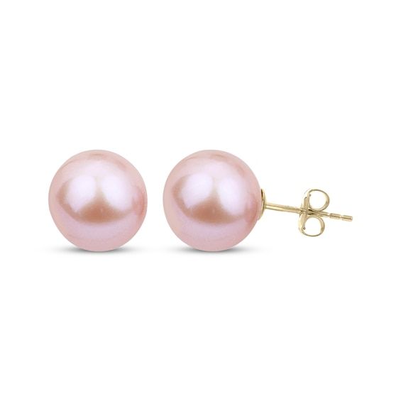 You'll always be pretty in pink with this playful take on classic pearl stud earrings. 14K yellow gold Each earring features a lustrous 7.5 x 8mm pink freshwater cultured pearl Friction backs Pink Pearl Earrings Studs, Pink Gold Earrings, Classic Pink Earrings For Anniversary, Classic Pink Earrings For Formal Occasions, Classic Pink Akoya Pearl Jewelry, Classic Pink Pear Shaped Jewelry, Classic Pink Pear-shaped Jewelry, Pink Pearl Earrings For Anniversary, Pink Round Pearl Earrings For Formal Occasions