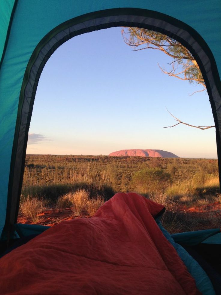 the view from inside a tent looking out at an open field