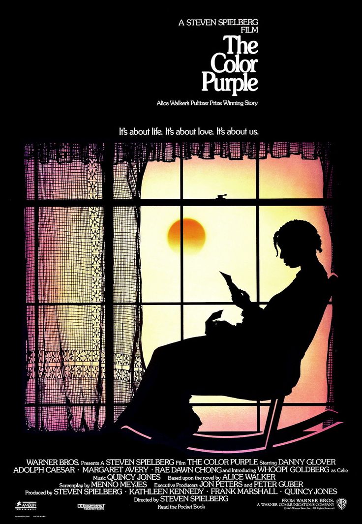 the color purple movie poster with a woman sitting in a chair looking at her phone