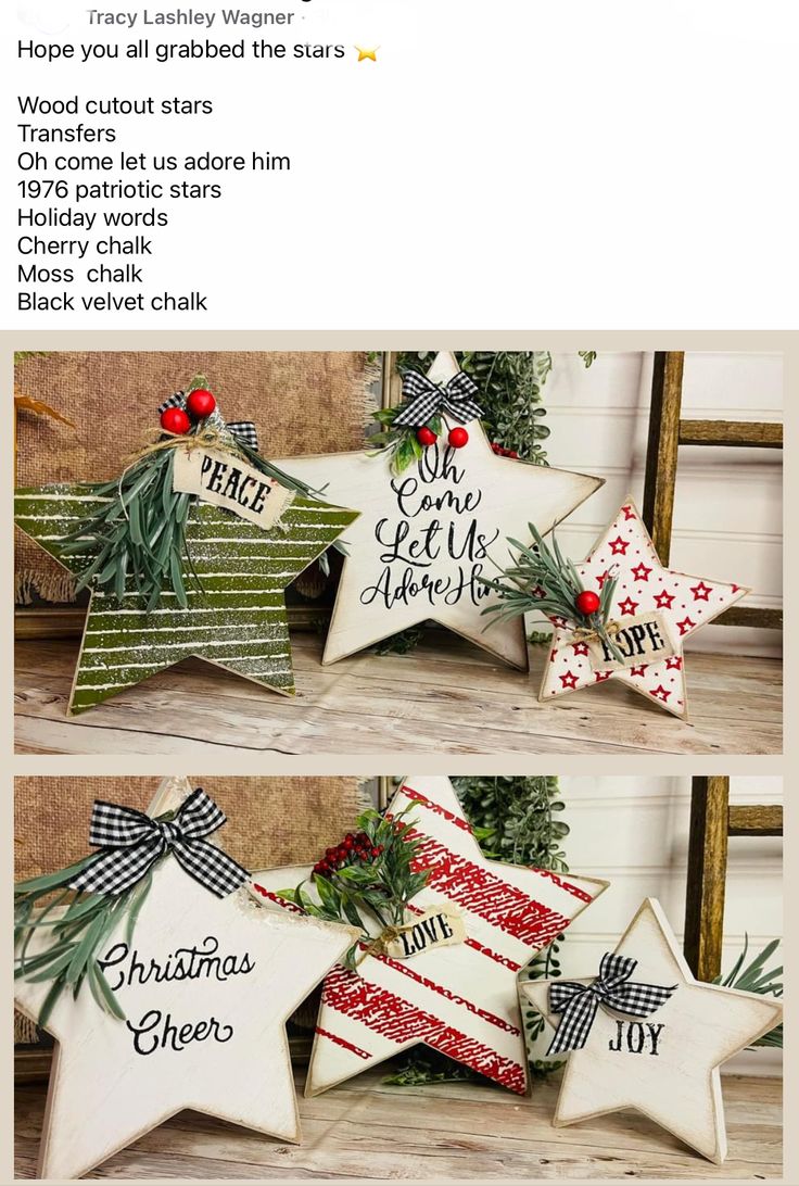 two pictures of christmas decorations with words on them