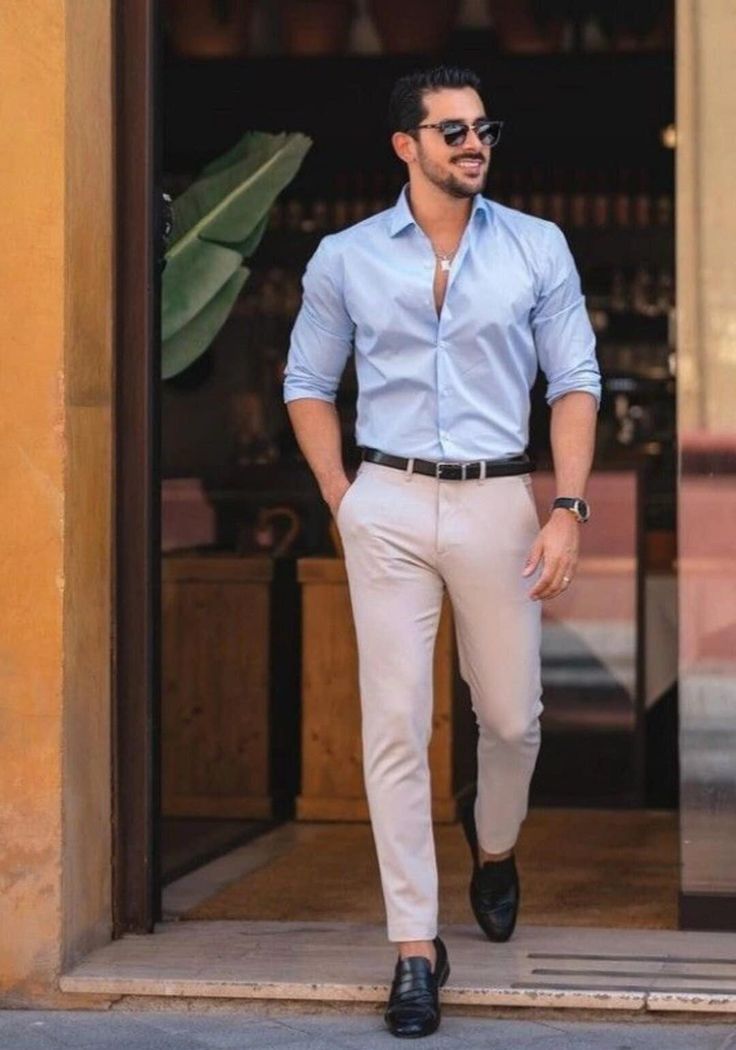 "Men Dress, Casual Pant Shirt, Sky Blue Shirt Beige Pant, Slim Fit Trouser and shirt, Party wear Dress, Gift For Him. Fabric Type = cotton and imported  Collar Style = collared  Length = Normal Color =  white  shirt and green pent Size Type = XS,S,M,L,XL,XXL,XXXL Size Selection ---------------- WE REQUEST OUR BUYERS TO SELECT THEIR SIZE ACCORDING TO SIZE CHART AVAILABLE IN THE PHOTO SECTION. OUR ITEMS ARE MADE ACCORDING TO ABOVE MENTIONED SIZE CHART, SO PLEASE MAKE SURE YOU ARE BUYING A SIZE ACCORDING TO OUR CHART. OUR SIZES ARE NOT STANDARD US / UK or EU, SO PLEASE SELECT IT ACCORDING TO WHAT IS LISTED ABOVE. IF YOU ARE NOT SURE ABOUT YOUR SIZE, PLEASE MESSAGE US THROUGH \"MESSAGE SELLER\". SO CHOOSING THE RIGHT SIZE ACCORDING TO YOUR BODY MEASUREMENTS HELPS ERADICATE ALMOST ALL SIZING IS Men Dress Casual, Blue Shirt Outfit Men, Formals For Men, Sky Blue Shirt, Beige Hose, Formal Dresses For Men, Mens Smart Casual Outfits, Mens Business Casual Outfits, Shirt Outfit Men