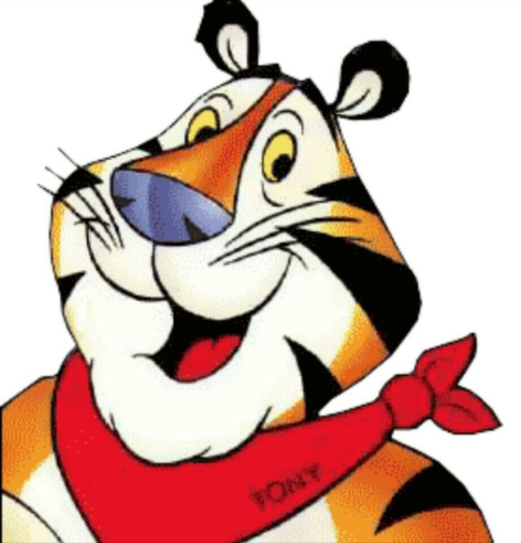 a cartoon tiger with a red scarf around his neck and the letter y on it's chest