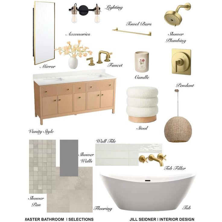 A master bathroom selections concept board. #interiordesign #bathremodel #bathrenovation #bathroom #conceptboard #moodboard #interiordesigner Bathroom Vision Board, Bathroom Design Plans, Paint Color Swatches, Bathroom Moodboard, Online Design Services, Bath Renovation, Floor Plan Layout, Kitchen And Bath Design, Interior Design Concepts