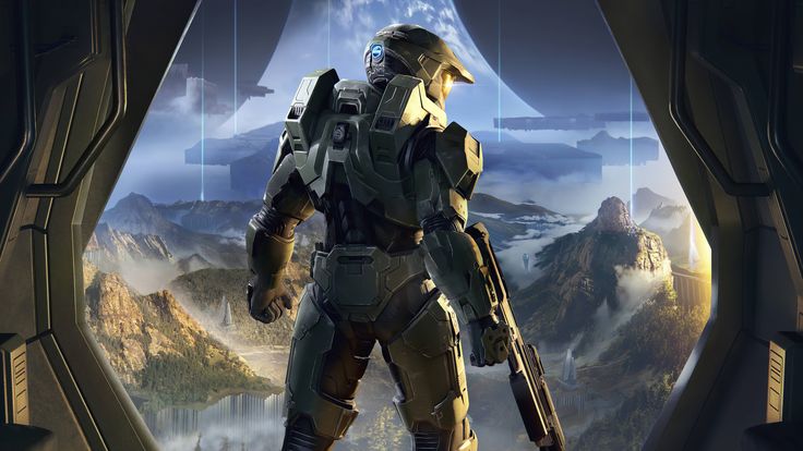 a sci - fi character standing in front of a mountain landscape