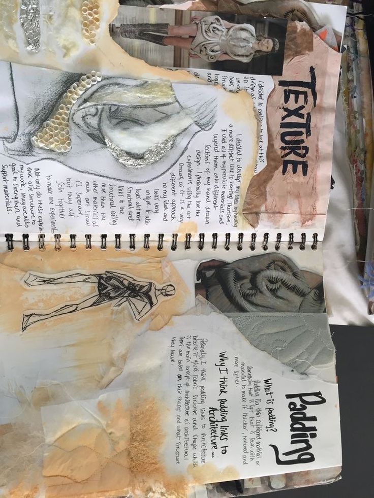 altered paper collages with words and pictures on them, including an image of a woman's dress