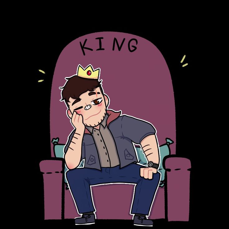 a man sitting in a chair with a crown on his head and the words king above him