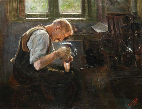 a painting of a man sitting in front of a window with his hands on the ground