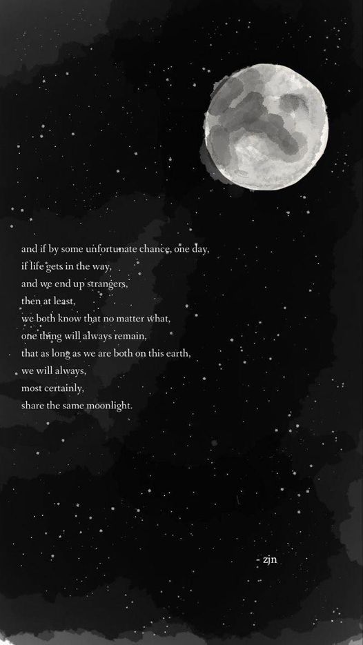 a black and white photo with a full moon in the sky above it is a poem written by an unknown person