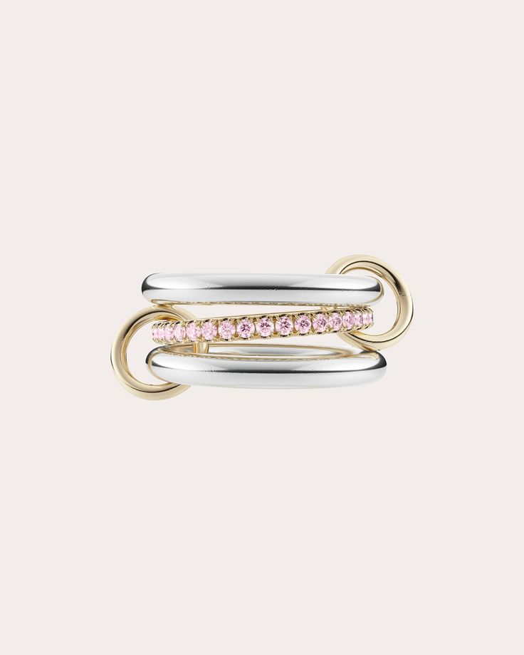 Spinelli Kilcollin Libra Pastel Petite Two-Tone Linked Ring | OLIVELA Paris Rings Jewelry, Two Toned Ring, Spinelli Ring, Spinelli Kilcollin Rings, Libra Ring, Linked Rings, Pink Sapphire Band, Silver Bands, One Finger