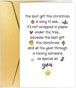 a christmas card with the words, best gift this christmas is easy to see it's not wrapped in paper