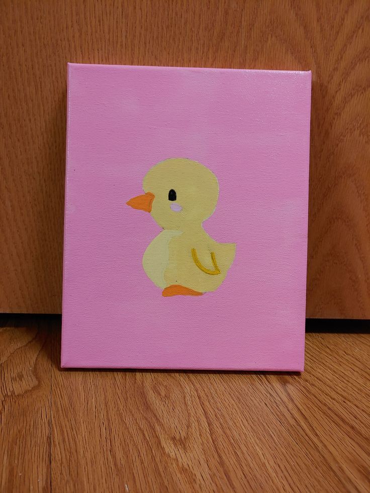 a painting of a yellow duck on a pink background