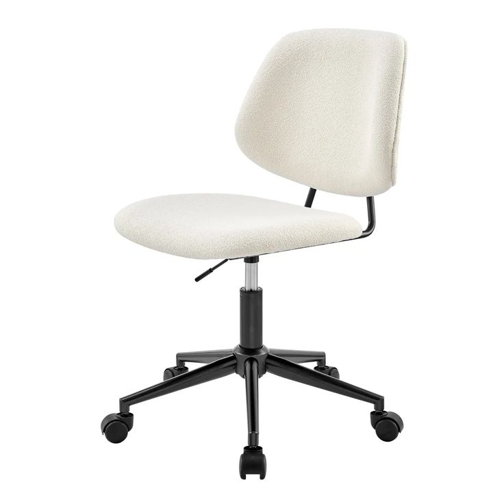 an office chair with wheels on the back and seat upholstered in white fabric