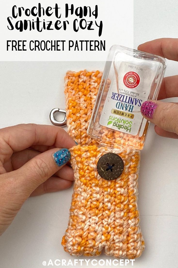 the crochet hand sanitizer cozy pattern is easy to make