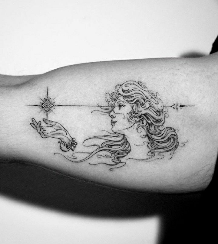 a woman's arm with a tattoo on it and a star in the middle