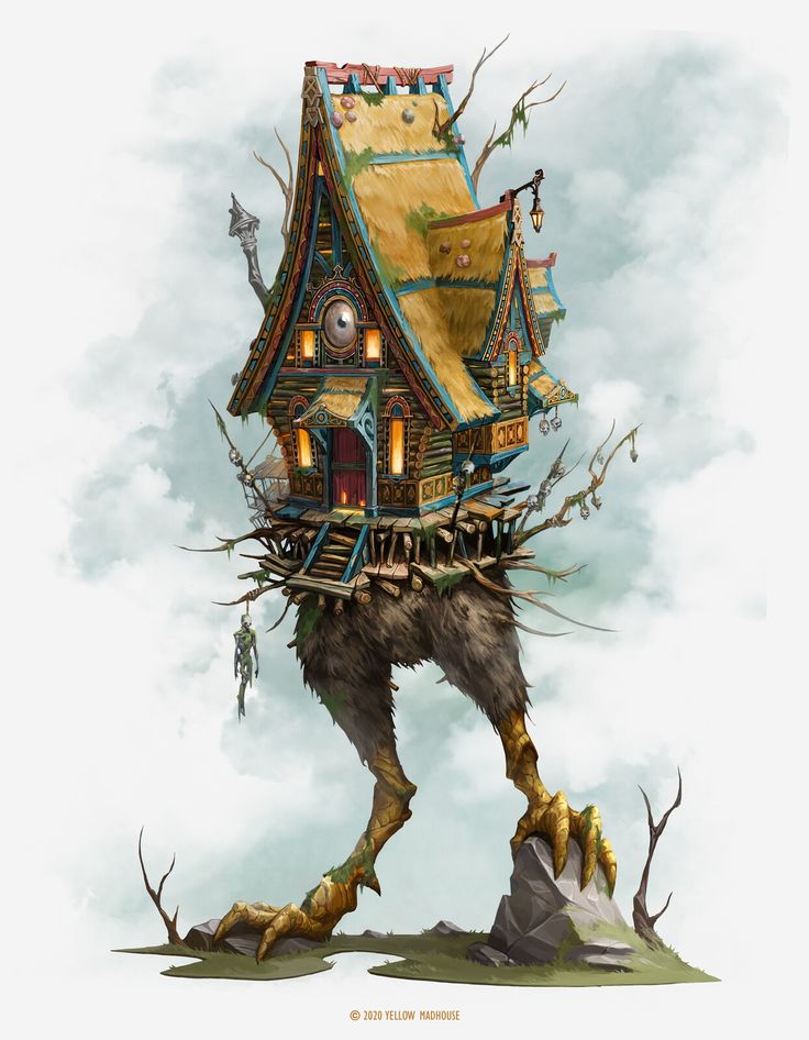 a drawing of a house on top of a tree