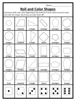 the worksheet for roll and color shapes