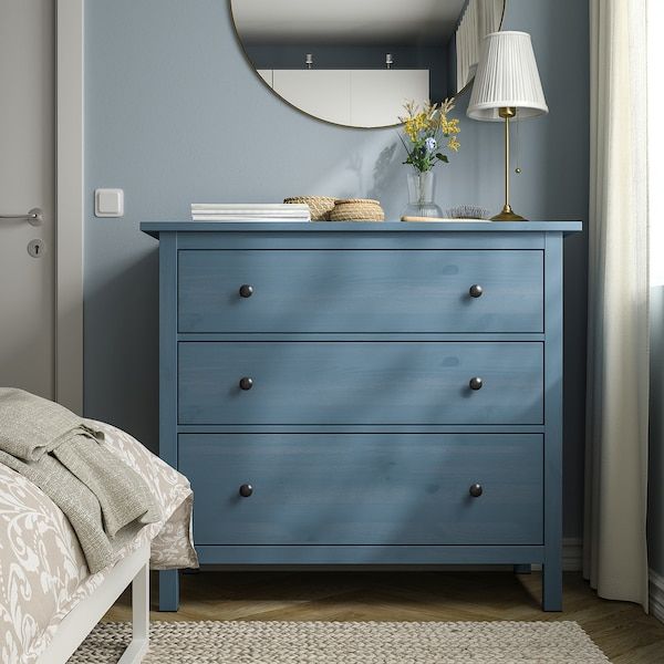 Hemnes Sideboard, Hemnes Drawers, Hemnes Bed, Classic Chest Of Drawers, Blue Chest Of Drawers, Hemnes Dresser, Blue Drawers, Small Chest Of Drawers, Ikea Hemnes