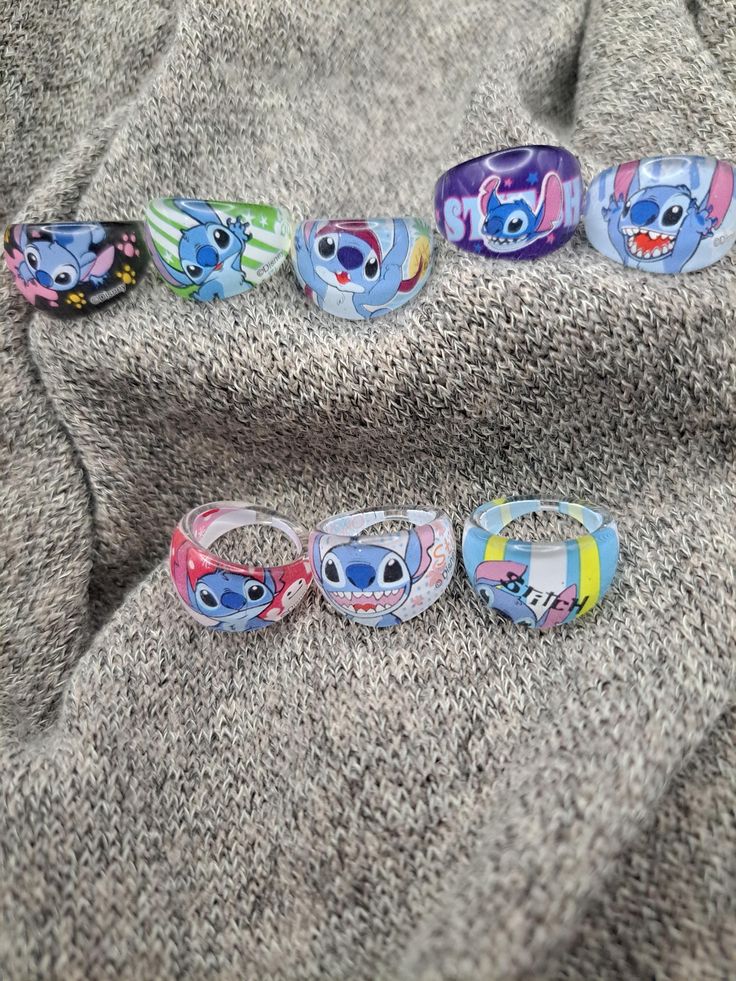 => Cute children's Stitch rings. => I did not make these. Stitch Rings, Stitch Ring, Resin Jewelry, Rings Statement, Statement Rings, Jewelry Rings, For Kids, Bathing Beauties, Electronic Accessories