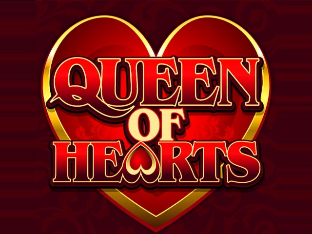 the queen of hearts logo on a red background