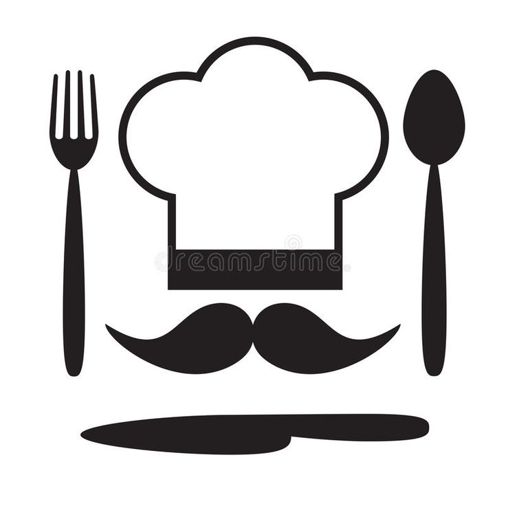 a chef hat, spoons and knife with a mustache