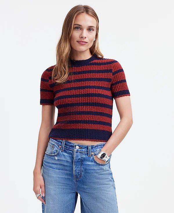 Bouclé-Knit Crewneck Sweater Tee | Madewell Madewell Striped Sweater, Knit Crewneck, Striped Sweater, High Point, Crewneck Sweater, Favorite Jeans, Crew Neck Sweater, Madewell, Sweaters & Cardigans