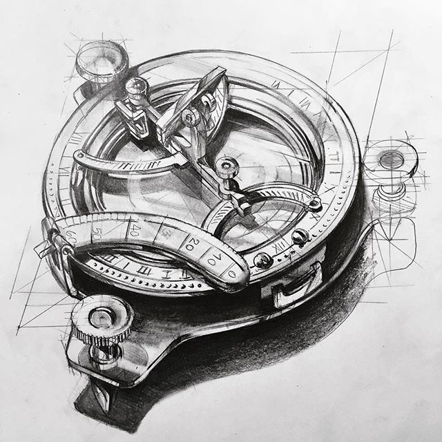 a pencil drawing of a watch face